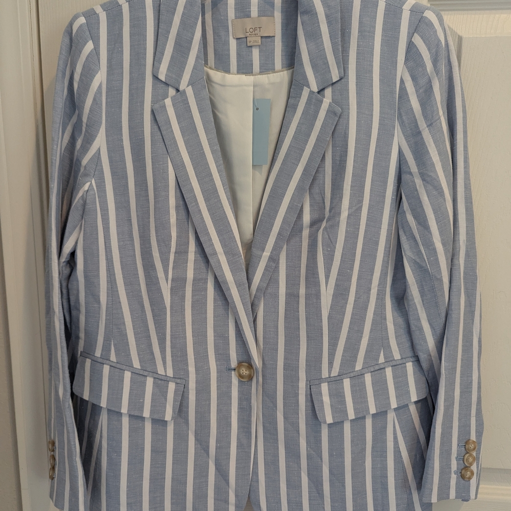 LOFT Blue and White Striped Blazer